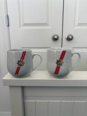 Two 2 Vintage TWA Porcelain Demitasse Cups White with Gold and Red Logo